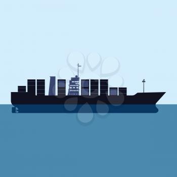 Cargo ship tanker with containers in the ocean. Delivery, transportation