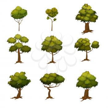 Set of autumn trees, different types, modern trend design, cartoon style