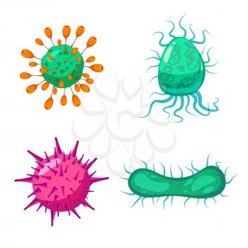 Set Viruses bacterias germs microorganisms disease-causing objects pandemic microbes, fungi infection