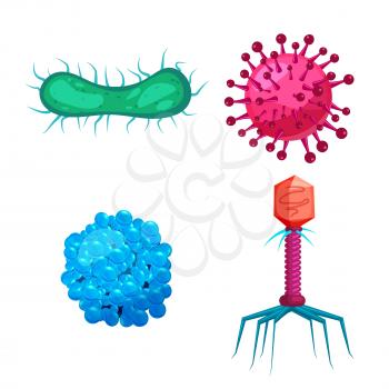 Set Viruses bacterias germs microorganisms disease-causing objects pandemic microbes, fungi infection
