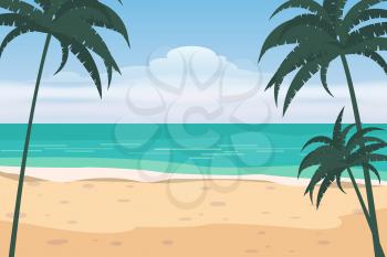 Summer beach on sea ocean coast, palms sand surf