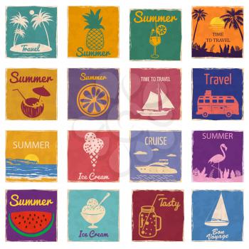 Set Speedboat Pineapple Cocktail Sailboat Slice Orange Seaside Sunset Ice Cream Flamingo vintage cards