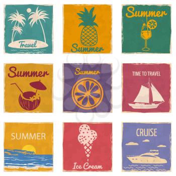 Set Speedboat Pineapple Cocktail Sailboat Slice Orange Seaside vintage cards poster
