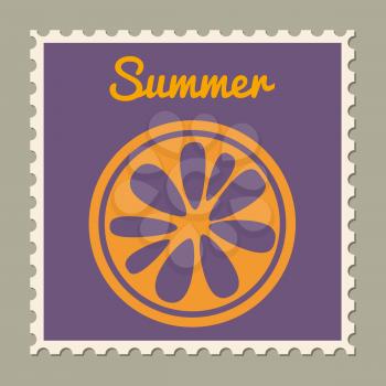 Postage stamp summer vacation Orange. Retro vintage design