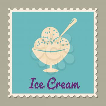 Postage stamp summer vacation Ice Cream. Retro vintage design