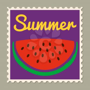Postage stamp summer vacation Watermelon. Retro vintage design