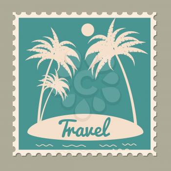 Postage stamp summer vacation travel. Retro vintage design