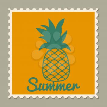 Postage stamp summer vacation pineapple. Retro vintage design