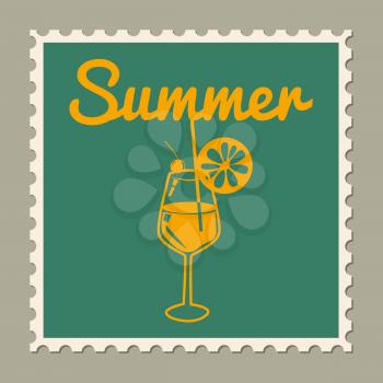 Postage stamp summer vacation Cocktail Glass. Retro vintage