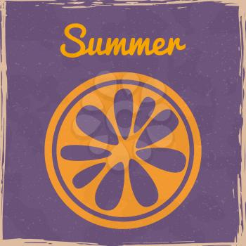 Sliced orange lemon fruits tropical fruit vintage poster. Textured grunge effect retro card
