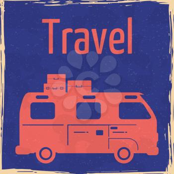 Van Camper Summer vacation vintage poster. Textured grunge effect retro Traveler truck card