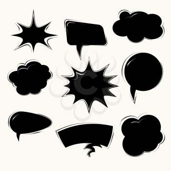 Set of black template in Pop Art style. Vector Comic Speech Bubble
