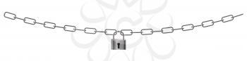 Padlock and chain isolated on white background. Concept of protection of information, property, inaccessibility