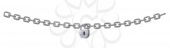 Padlock and chain isolated on white background. Concept of protection of information, property, inaccessibility