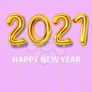 2021 Happy New Year decoration holiday background. Gold realistic 3d balloons foil metallic numbers. Vector illustration celebrate festive party, poster, banner