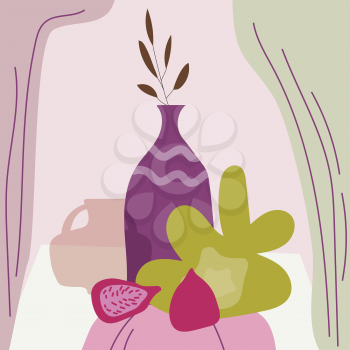 Still life abstract contemorary minimalism. Vase flora intreior abstract elements shapes. Modern poster