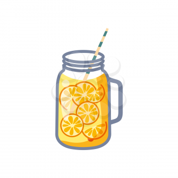 Lemonad mason jar. Glasse with natural orginac drink made of lemons, grapefruits, limes, orange. Vector cartoon style illustration