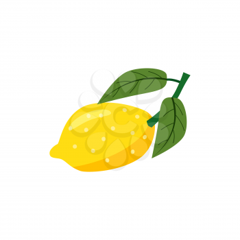 Lemon Fresh juice yellow fruit. Whole with green leaf. Vector illustration flat cartoon style