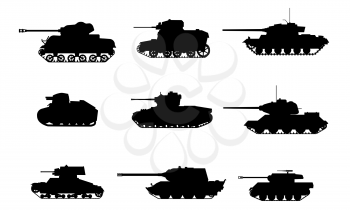 Set Silhouette Tank American German Britain Soviet French World War 2 icons