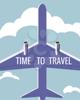 Time to Travel Plane in the sky. Vintage Summer Holiday poster, banner. Vector illustration