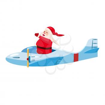 Santa Flying speed airplane retro vintage.