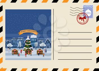Christmas and New Year Postcard with stamps and mark