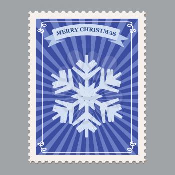 Merry Christmas retro postage stamp with snowflake