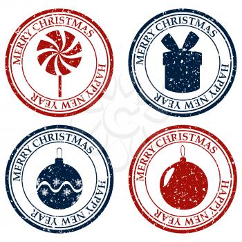 Merry Christmasand Happy New Year set dirty post stamp icon