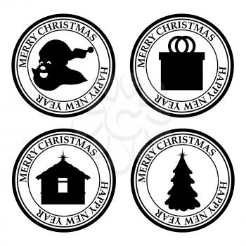 Merry Christmasand Happy New Year set stamp icon