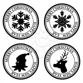 Merry Christmasand Happy New Year set stamp icon