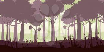 Junfle Tropical Forest landscape horizontal seamless background for games apps, design. Nature woods, trees, bushes, flora, vector, cartoon style illustration