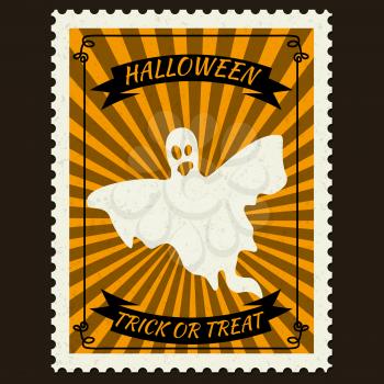 Happy Halloween Postage Stamps with witch cauldron