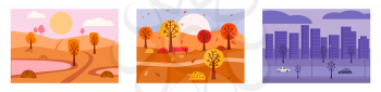 Set of landscapes autumn. Vector minimalistic flat illustration isolated