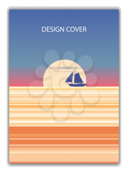 Cover background design template for book, notebook, flyer, banner, poster, card. Abstract seascape ocean sunset view minimalist style. Vector illustration isolated