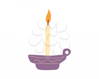 Burning candle in candlestick, Christmas, toy. Vector illustration cartoon flat retro, vintage isolated