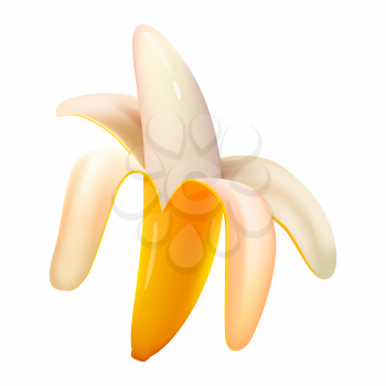 Peeled banana ripe, fruit whole fresh organic, yellow color, icon. Vector illustration symbol icon cartoon realistic style