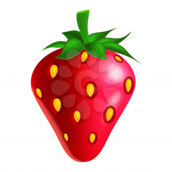 Strawberry fruit whole fresh organic, red color, green leaf. Vector illustration symbol icon cartoon realistic style