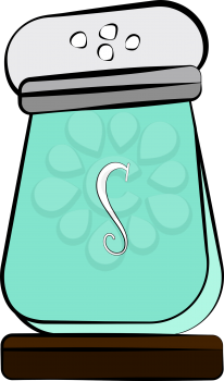 A blue table salt shaker with S sign depicting Salt on brown stand base vector color drawing or illustration 