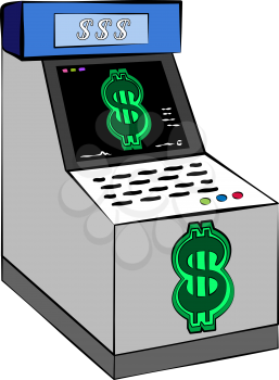 A cash or reward disbursing machine with dollar signs generally placed in arcades vector color drawing or illustration 