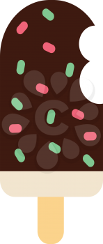 A vanilla flavored ice-cream on a stick dipped in chocolate with colorful sprinkles all over vector color drawing or illustration 