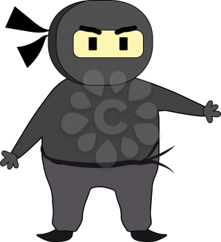 A ninja dressed in grey from head to toe with only visible eyes is ready to put on the fight vector color drawing or illustration 