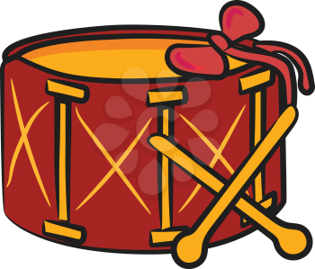 A beautiful red decorated drum set with a piece of red ribbon on it vector color drawing or illustration 