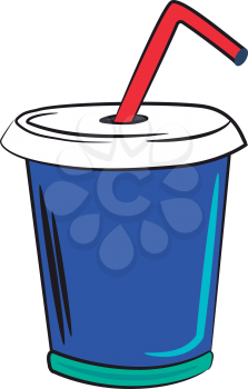 A blue glass with lid and pink straw vector color drawing or illustration 