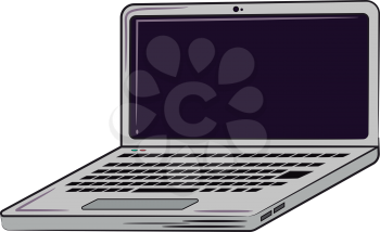 A grey laptop with black keypad & monitor vector color drawing or illustration 