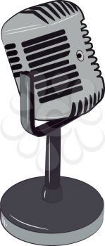 A grey microphone with stand to speak or record music vector color drawing or illustration 