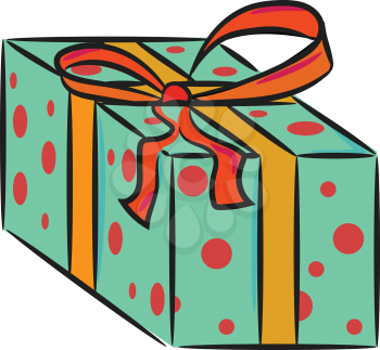 A gift or present beautifully wrapped in colorful paper and ribbon vector color drawing or illustration 