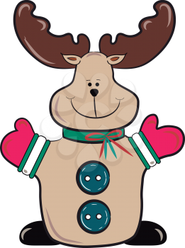 Reindeer toy with pink gloves ready to give hugs vector color drawing or illustration 