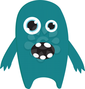 Turquoise monster with mouth wide open showing teeth vector illustration on white background.