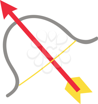 Grey bow and red arrow with yellow feathers vector illustration on white background.