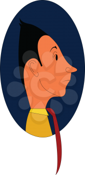 Caricature of a man with red tie inside blue elipse vector illustration on white background.
